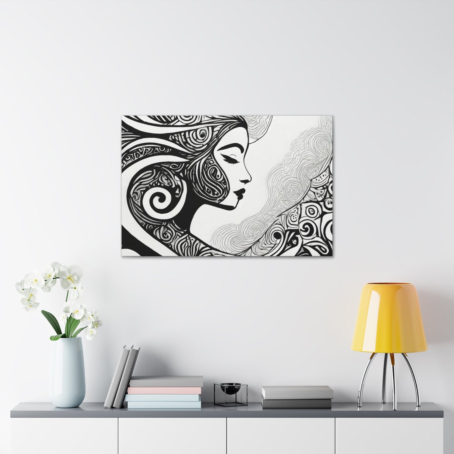 Wall Art Decor - Canvas Print Artwork - Female Black Line Art Print