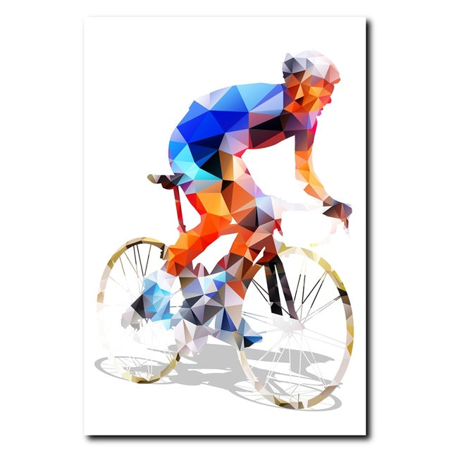 Abstract Geometrical Polygonal Cyclist Canvas Art