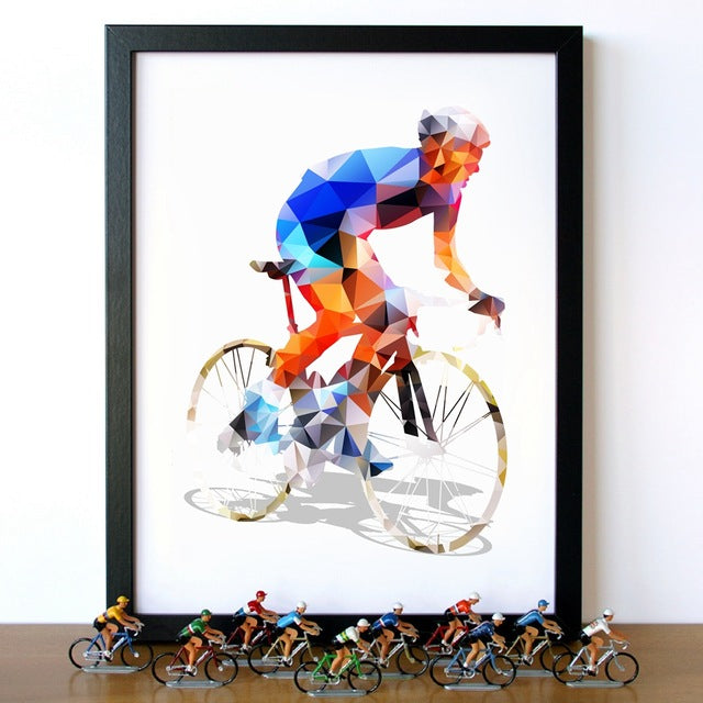 Abstract Geometrical Polygonal Cyclist Canvas Art