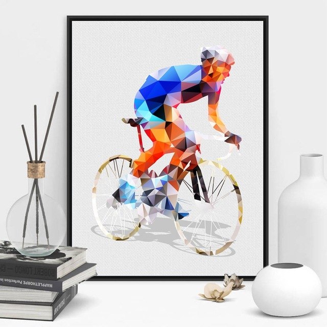 Abstract Geometrical Polygonal Cyclist Canvas Art
