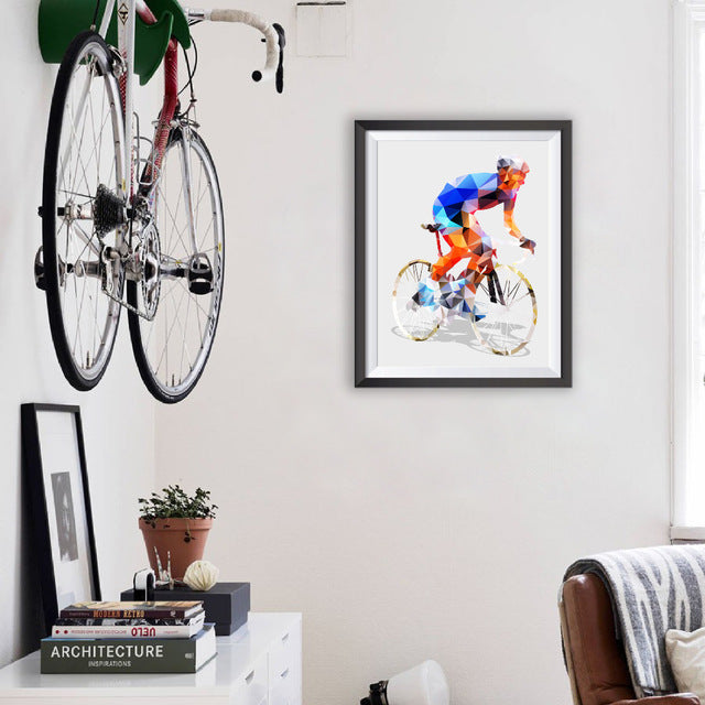 Abstract Geometrical Polygonal Cyclist Canvas Art