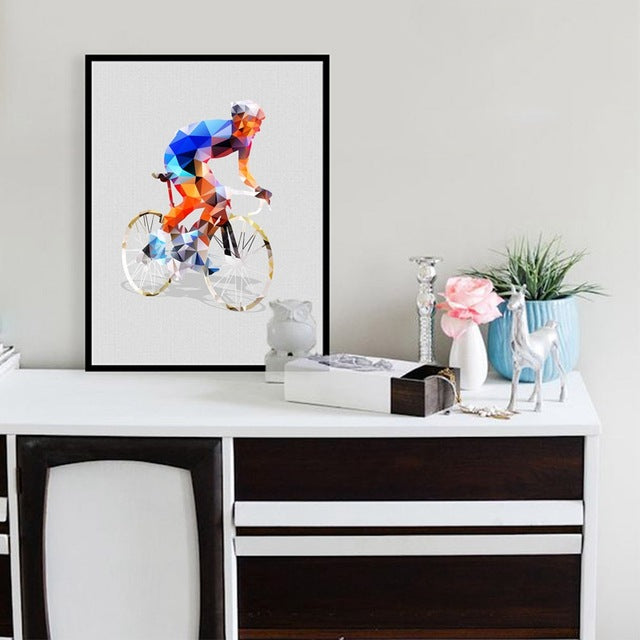 Abstract Geometrical Polygonal Cyclist Canvas Art