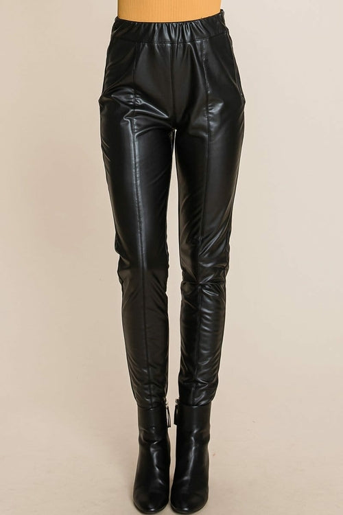 Fleece lining Faux Leather Pants