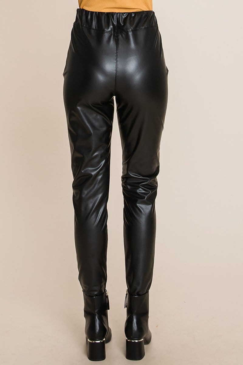 Fleece lining Faux Leather Pants