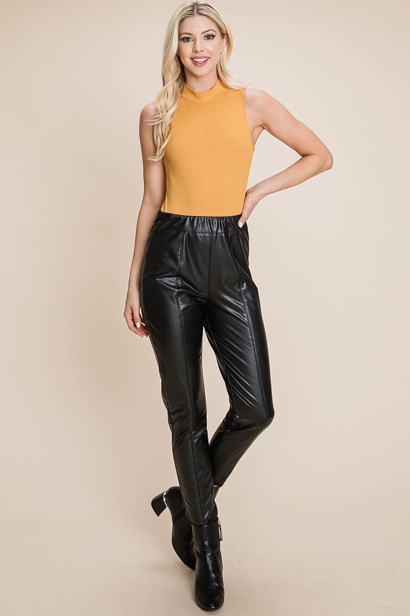 Fleece lining Faux Leather Pants