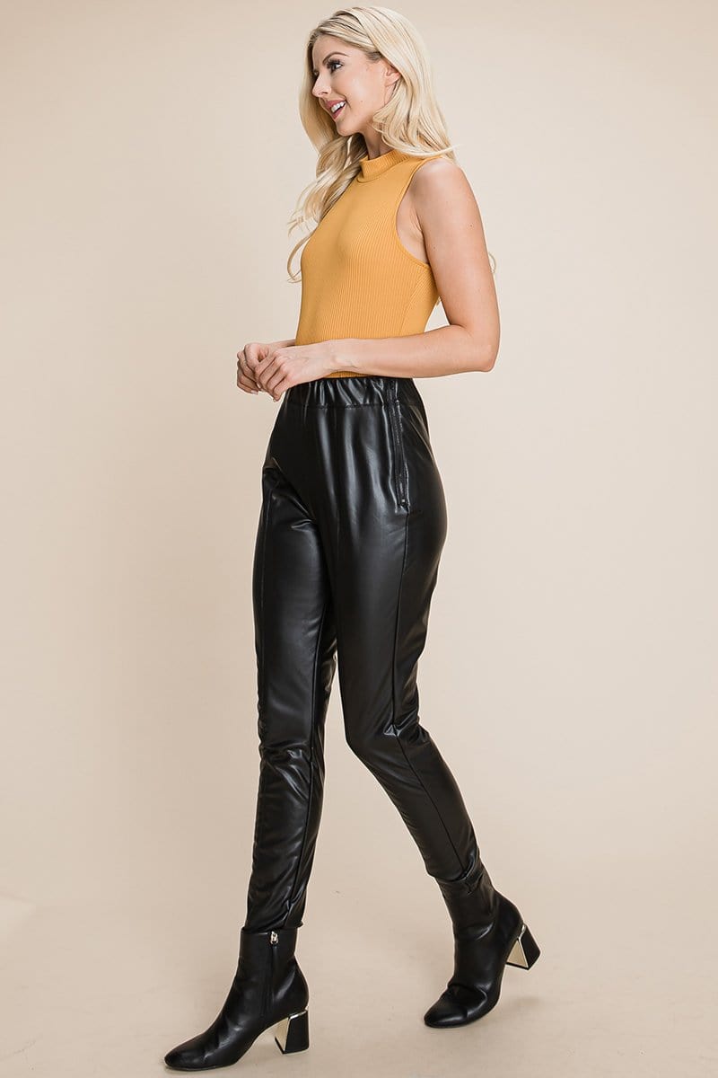 Fleece lining Faux Leather Pants