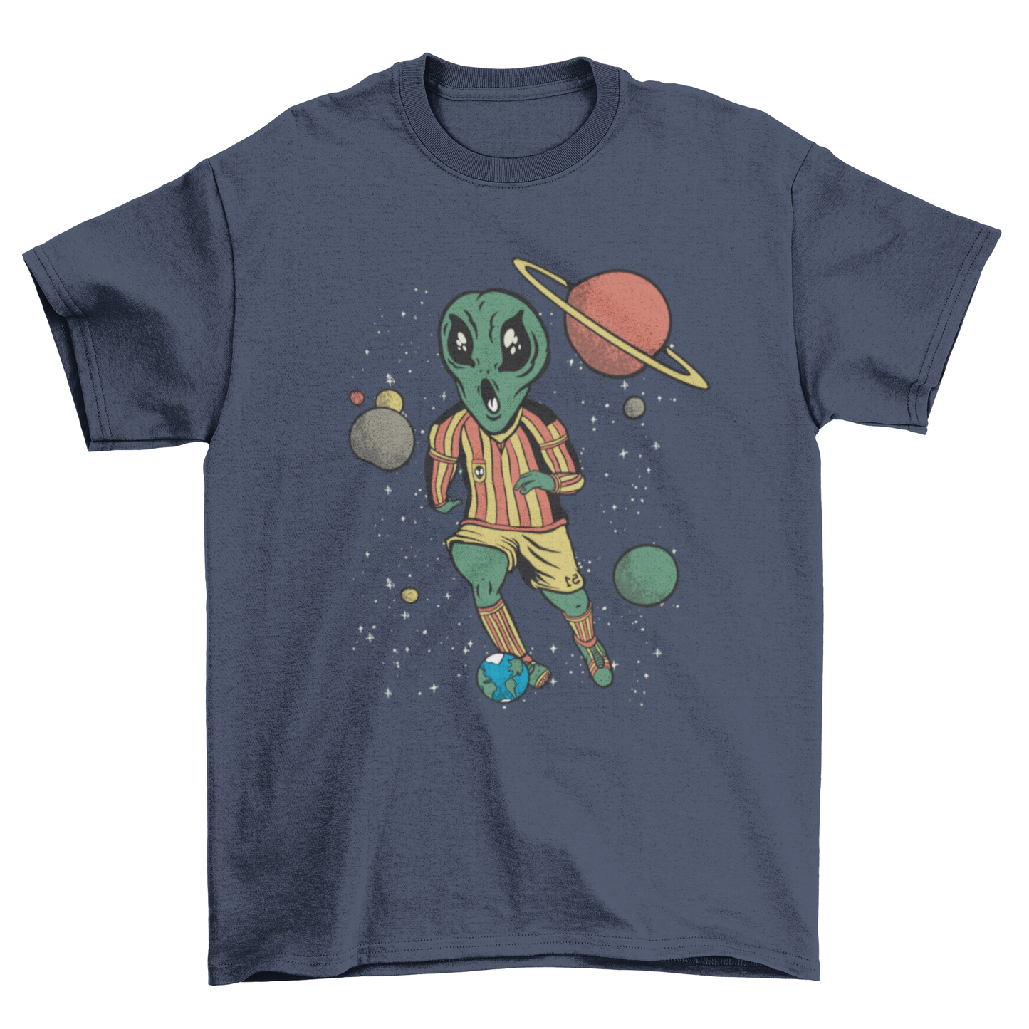 Soccer player alien in space T-shirt